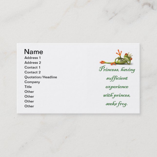 Princess Seeks Frog Business Cards (Front)
