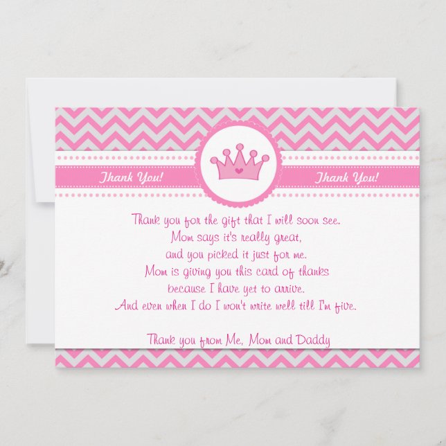 Princess Silver Pink Thank You Card Note (Front)