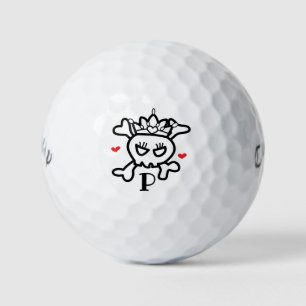 Princess skull with your initial golf balls