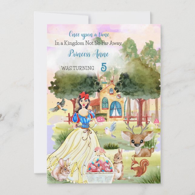 Princess Snowy Birthday watercolor Invitation (Front)