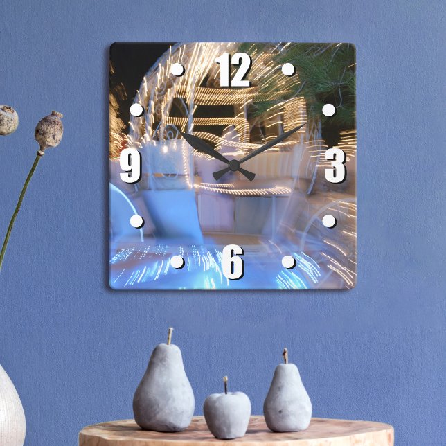 Princess sparkly gold & blue fairytale coach photo square wall clock (Creator Uploaded)