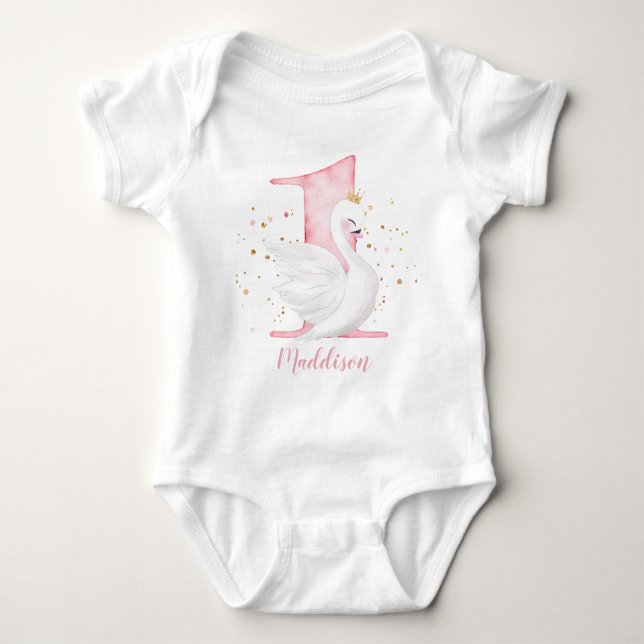 Princess Swan 1st Birthday Baby Bodysuit (Front)