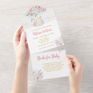 Princess Swan Baby Shower All In One Invitation