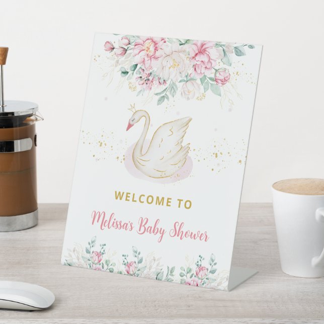 Princess Swan Baby Shower Welcome Pedestal Sign (In SItu)