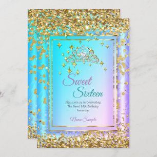 Princess Sweet 16 Gold Teal Purple Party Invitation