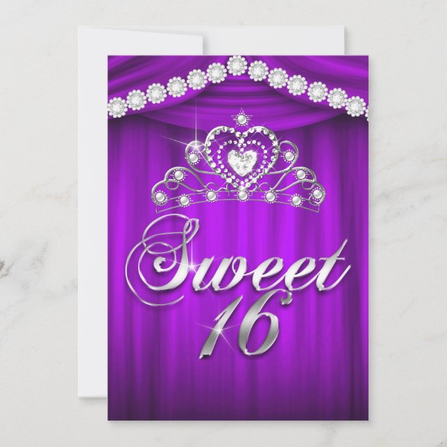 Princess Sweet 16 Party Purple Drape Tiara Invitation (Front)