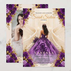Princess sweet 16 Purple and Gold Invitation