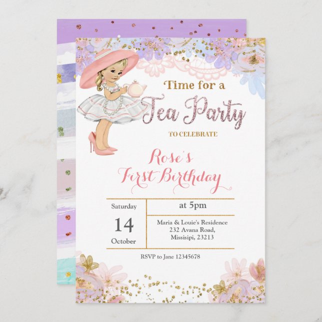 Princess Tea Party Birthday Invitation (Front/Back)