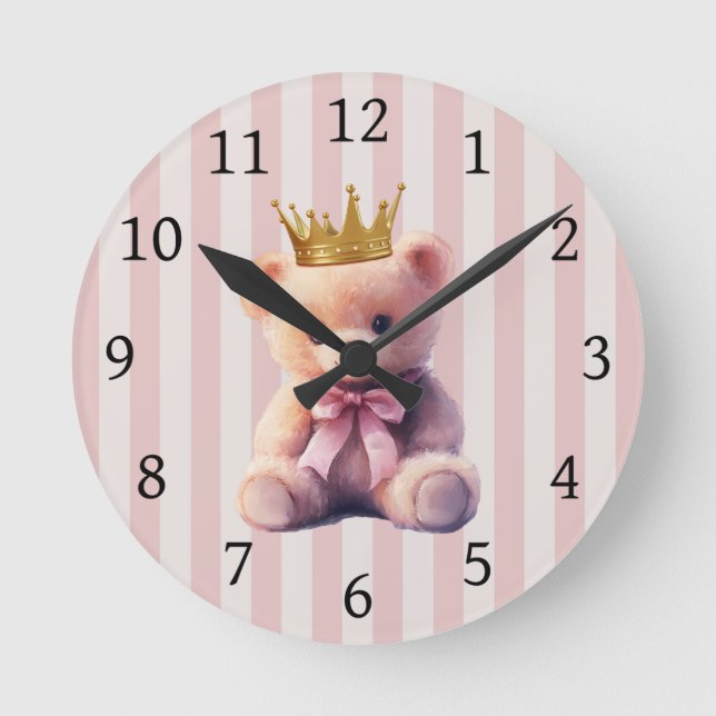 Princess Teddy Bear Round Clock (Front)