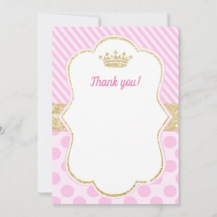 Princess Thank You Card Notes Pink Gold Glitter