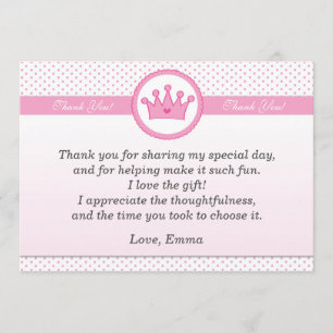 Princess Thank You Card Pink Polka Dot Girl