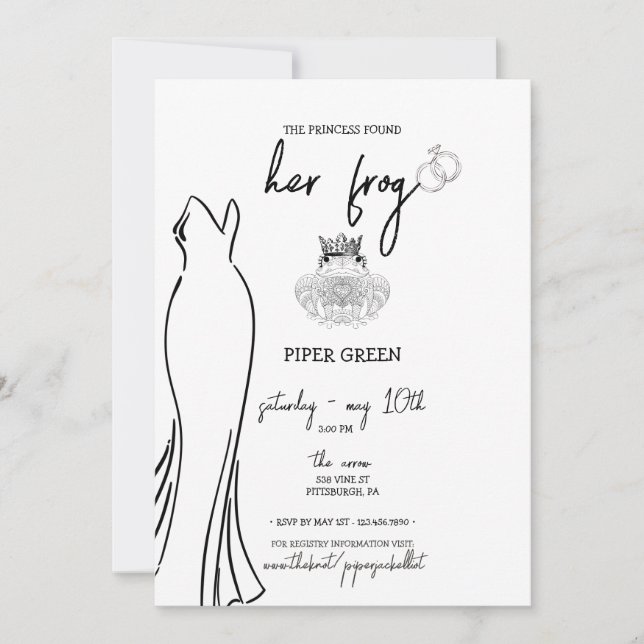 Princess & The Frog - B&W - Bridal Shower Invite (Front)