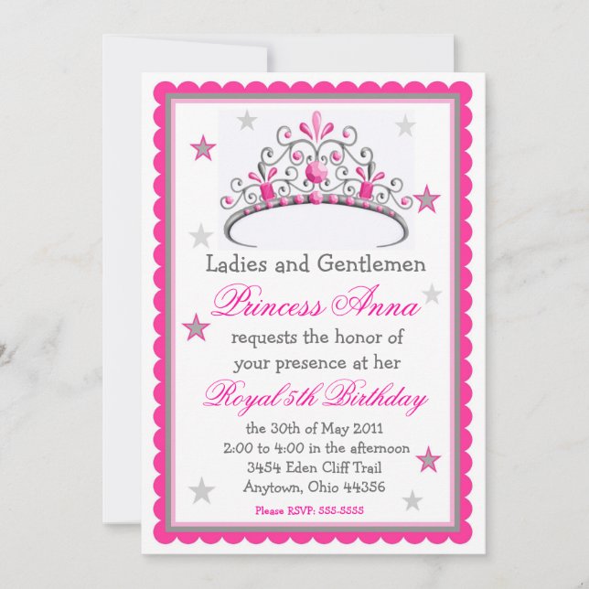 Princess Tiara Birthday Invitation (Front)