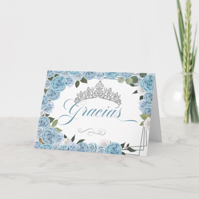 Princess Tiara Blue Rose Spanish Thank You Card (Front)