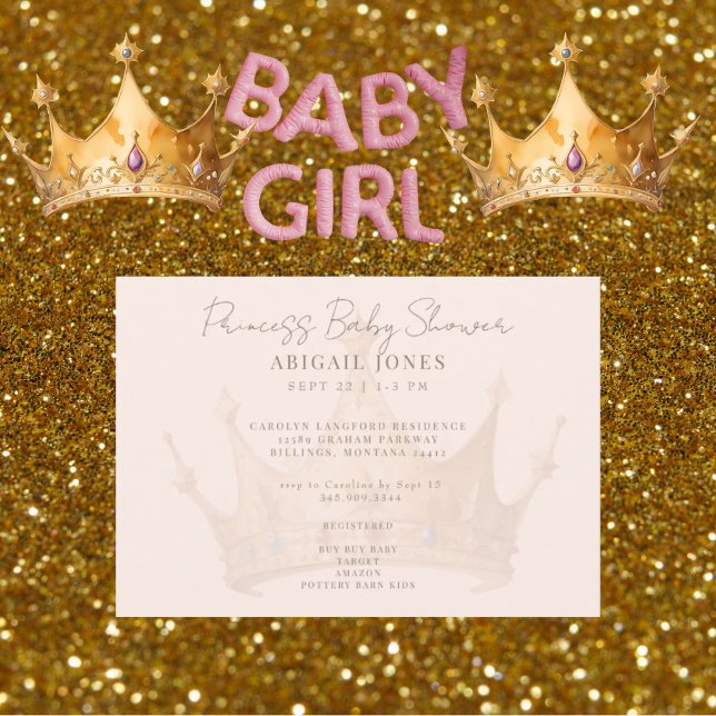 Princess Tiara Blush Baby Shower Invitation (Creator Uploaded)