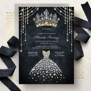 Princess Tiara Crown Dress Quinceanera Invitation