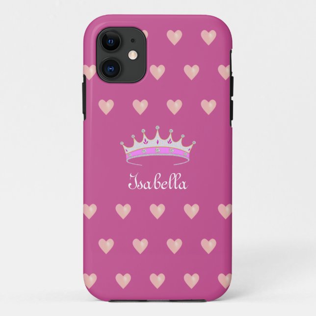 Princess Tiara Crown & Pink Hearts on Rose Gold Case-Mate iPhone Case (Back)