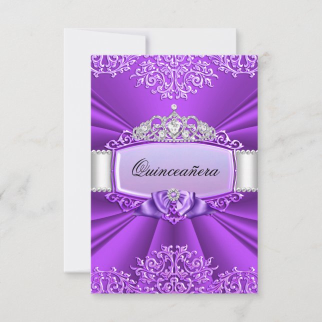 Princess Tiara & Damask Quinceanera Invitation (Front)