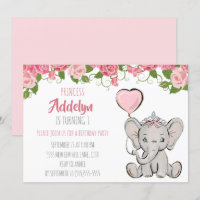 Princess Tiara Elephant Pink Floral 1st Birthday