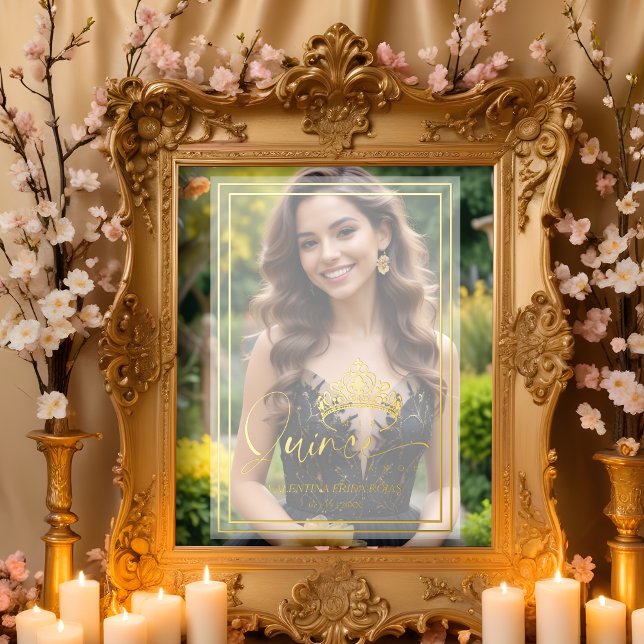 Princess Tiara Exquisite Overlay Vellum Effect XV Foil Prints (Princess Tiara Exquisite Overlay Vellum Effect Quinceañera Sophisticated Photo Gold Foil Poster.)