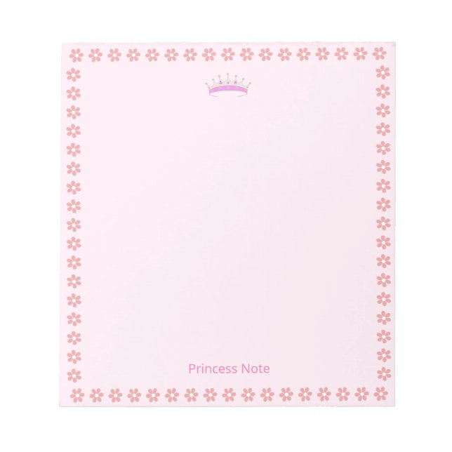Princess Tiara & Pink Flowers on Simple Notepad (Front)