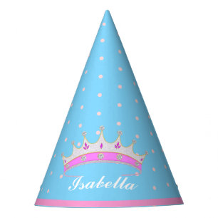 Princess tiara, pink polka dots on turquoise party hat
