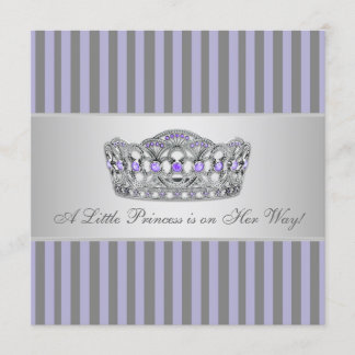 Princess Tiara Purple Grey Baby Girl Shower Invitation