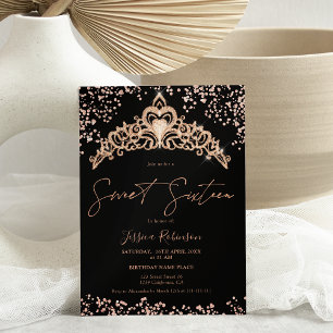 Princess tiara rose gold glitter photo Sweet 16 Invitation