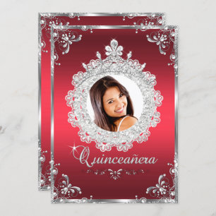 Princess Tiara Ruby Red Sparkle Quinceanera Invitation