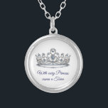 Princess Tiara  Silver Plated Necklace<br><div class="desc">This charming,  silver-plated necklace is shown in a sparkling crystal tiara with blue colour text.
Customise this item and change the photo and sample text with yours if you like or buy as shown.
Customise with this template.


Licensed Image</div>