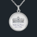 Princess Tiara  Sterling Silver Necklace<br><div class="desc">This charming,  sterling silver necklace is shown in a sparkling crystal tiara with blue colour text.
Customise this item and change the photo and sample text with yours if you like or buy as shown.
Customise with this template.


Licensed Image</div>
