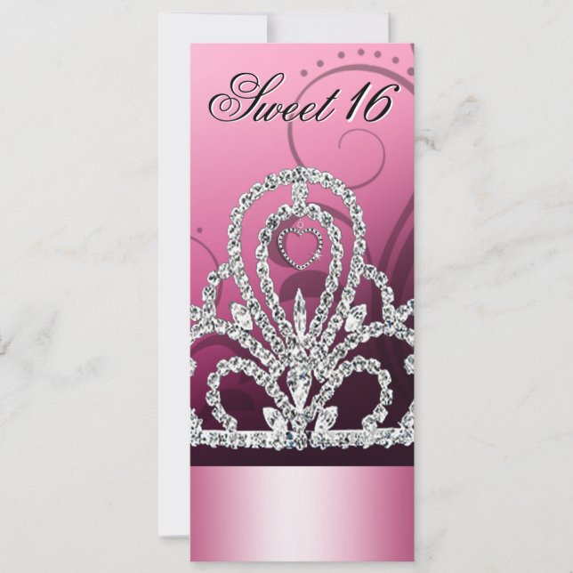 Princess Tiara Sweet Sixteen (pink) Invitation (Front)