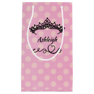 Princess Tiaras and Hearts on Pink Wrapping Paper Small Gift Bag