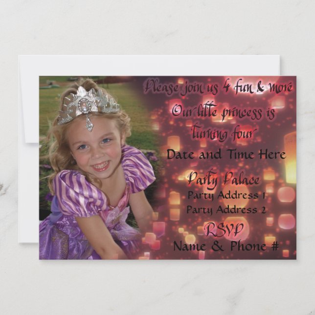 Princess Turning 4 Invitations for Birthday (Front)