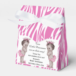 Princess Twins Baby Shower Pink Zebra Pattern Favour Box