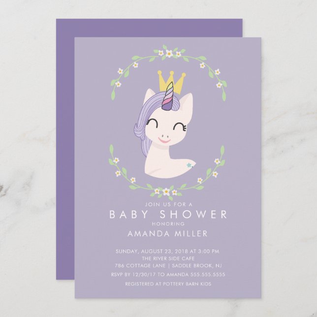 Princess Unicorn Baby Shower Invitation (Front/Back)