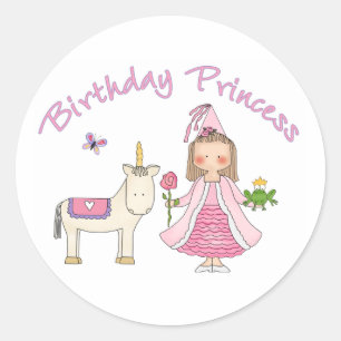 Princess Unicorn Birthday Girl Classic Round Sticker
