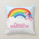 Princess Unicorn Cushion<br><div class="desc">Calling all princesses! This fun print features a unicorn frolicking on a colourful rainbow! Customised with your princess’s name to make it uniquely yours!</div>