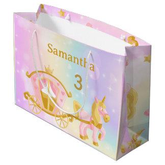 Princess Unicorn Gift Bag, Samantha 3rd Birthday Large Gift Bag