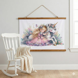 Princess Unicorn Pastel Fairytale Fantasy Hanging Tapestry