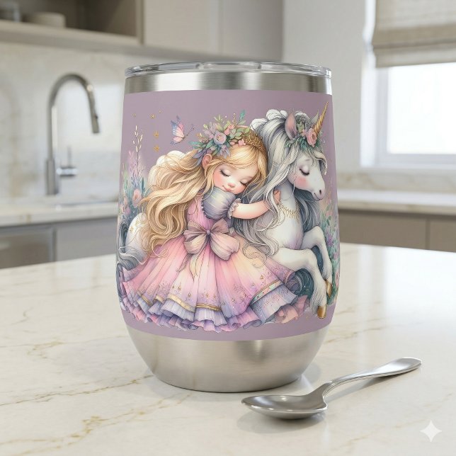 Princess Unicorn Pastel Fairytale Fantasy Lavender (Princess Unicorn Pastel Fairytale Fantasy Lavender Thermal Wine Tumbler On Kitchen Counter)