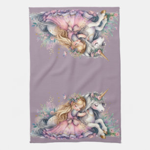 Princess Unicorn Pastel Fairytale Fantasy Lavender Tea Towel