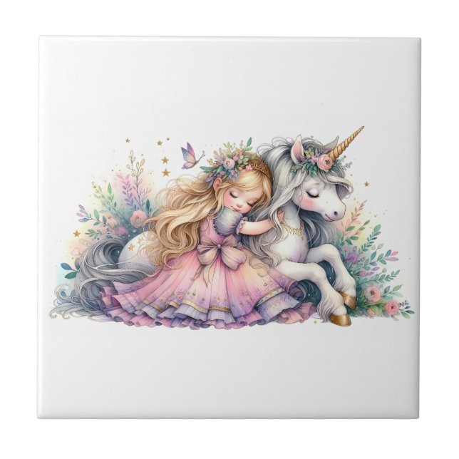 Princess Unicorn Pastel Fairytale Fantasy Tile (Front)