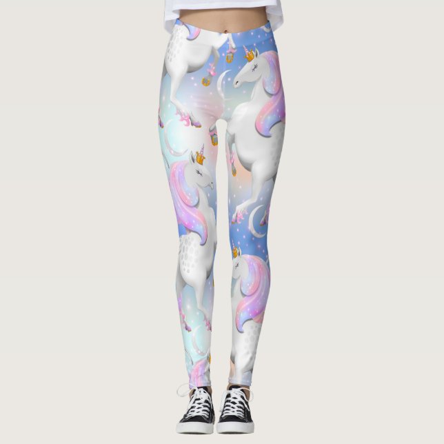 Princess Unicorn Pink and Blue Night Leggings (Front)