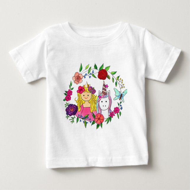 Princess & Unicorn  Wreath Baby Top & T-Shirt (Front)
