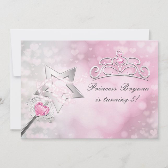 Princess Wand & Crown Silver Pink Party Invitation (Front)