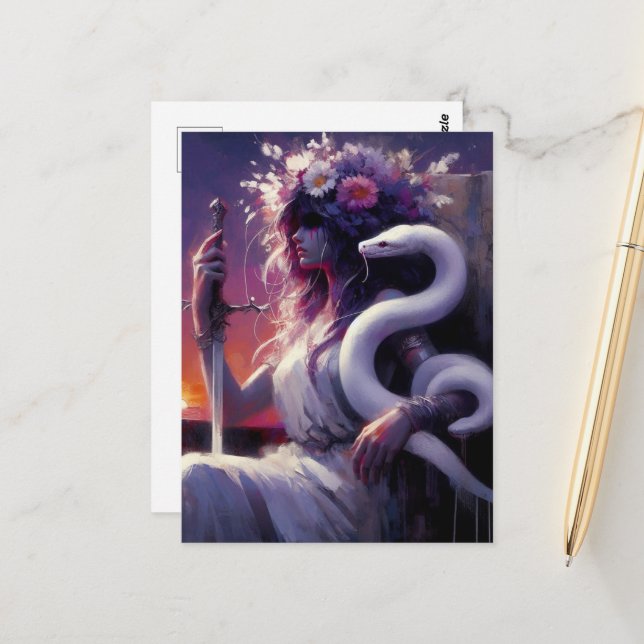 Princess Warrior and Her Pet Snake Postcard (Front/Back In Situ)