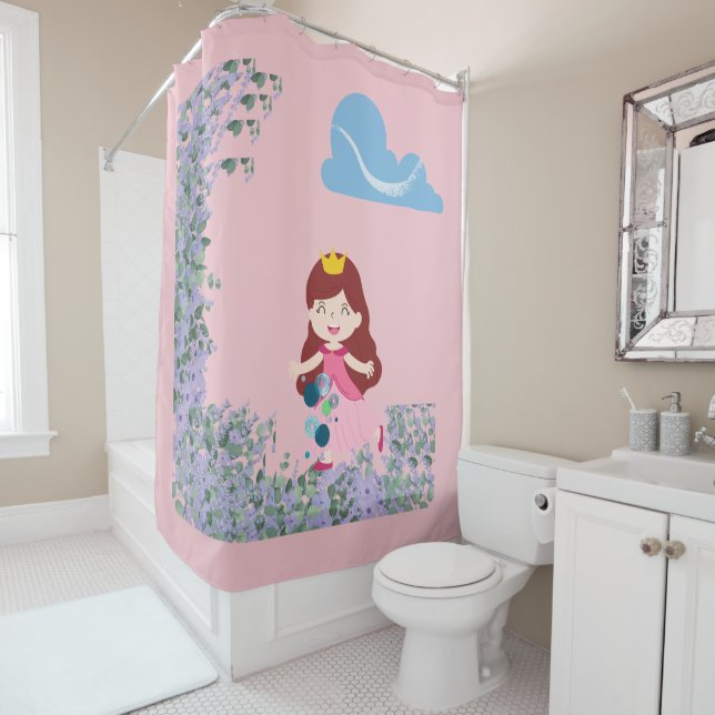Princess Water Bubbles Shower Cloth - Pink Curtain (In Situ)
