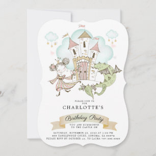 Princess Watercolor Castle Dragon Girl's Birthday Invitation