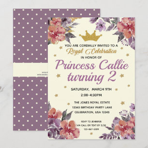 Princess Watercolor Floral & Gold Glitter Elegant  Invitation